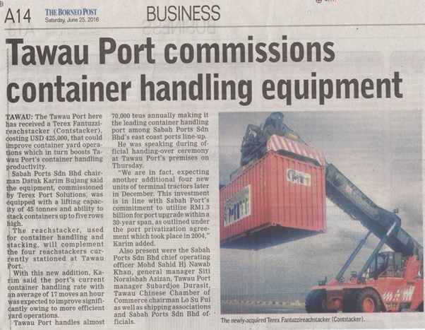 Tawau Port commissions container handling equipment